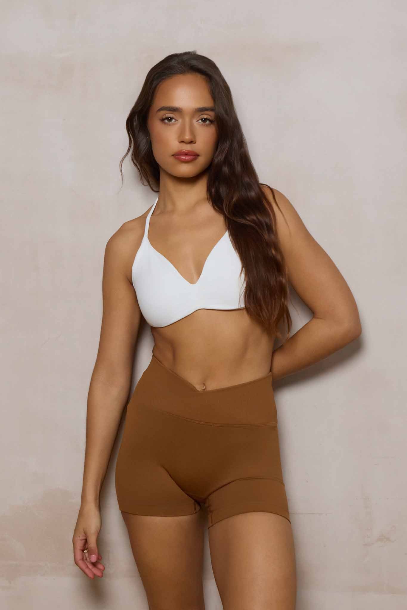 SuperSculpt V-Waist Scrunch Bum Shorts | Caramel