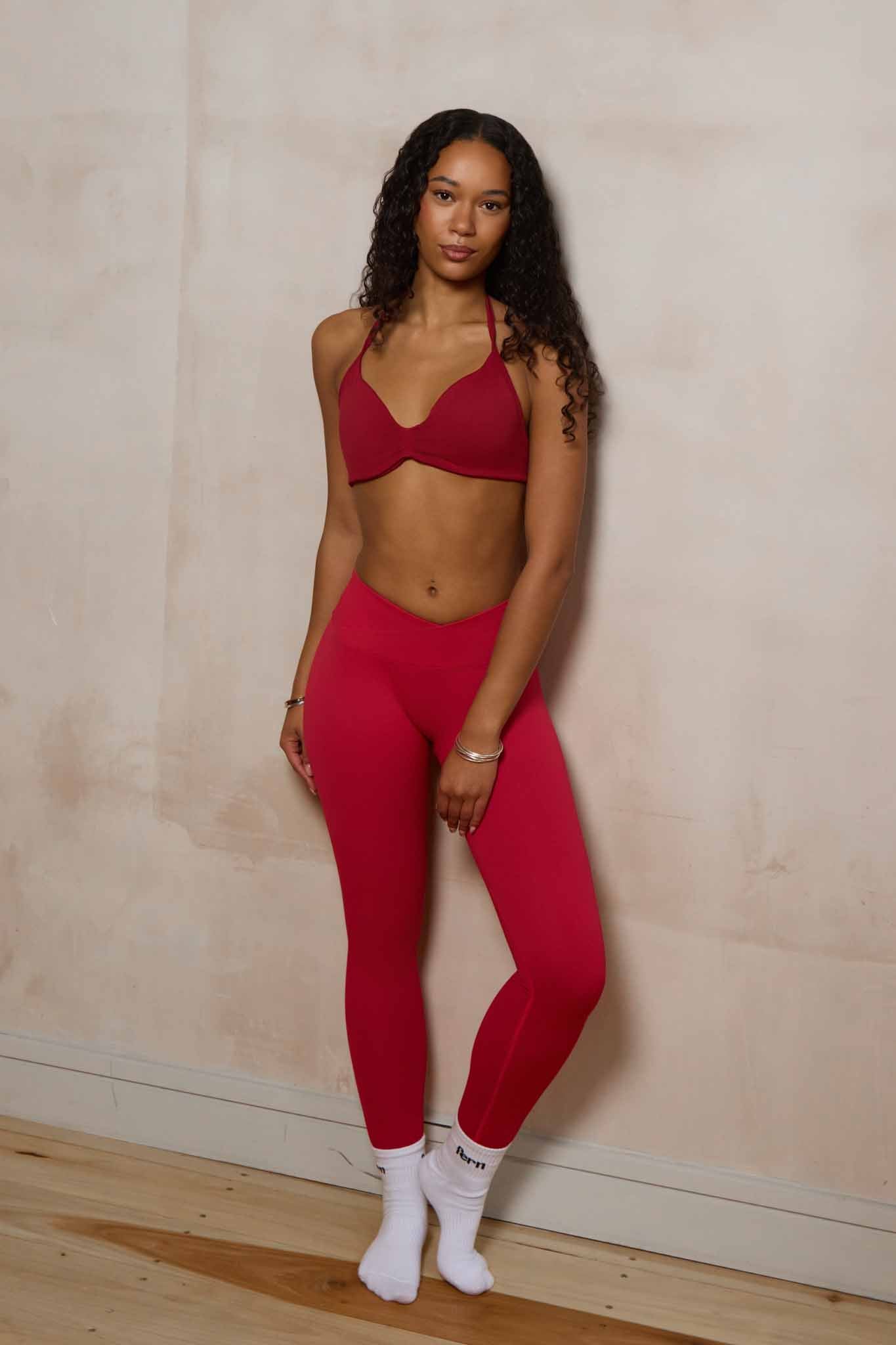 SuperSculpt V-Waist Scrunch Bum Leggings | Berry Red