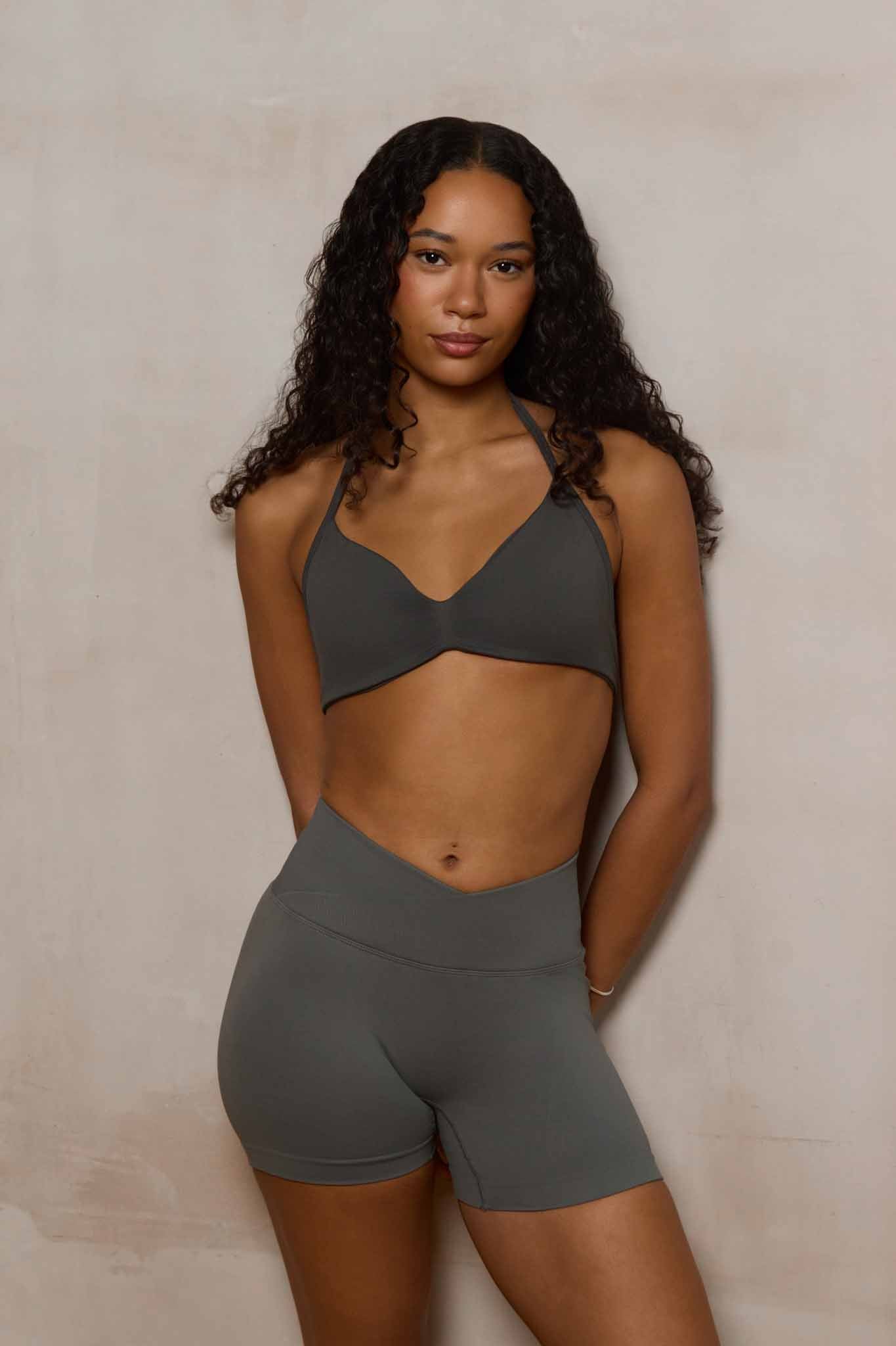 SuperSculpt V-Waist Scrunch Bum Shorts | Stone Grey