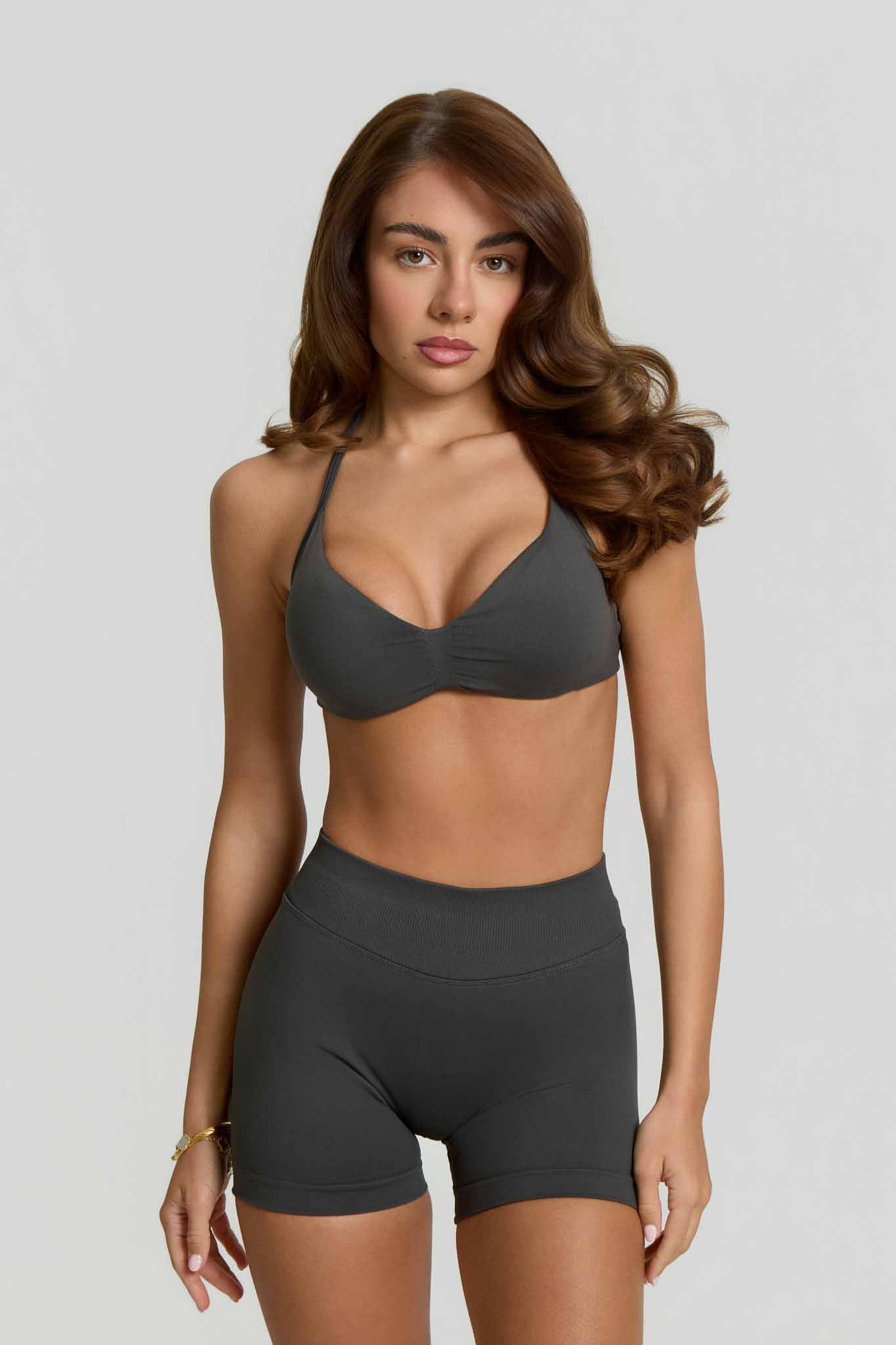 SuperSculpt Halter Neck Sports Bra | Slate Grey