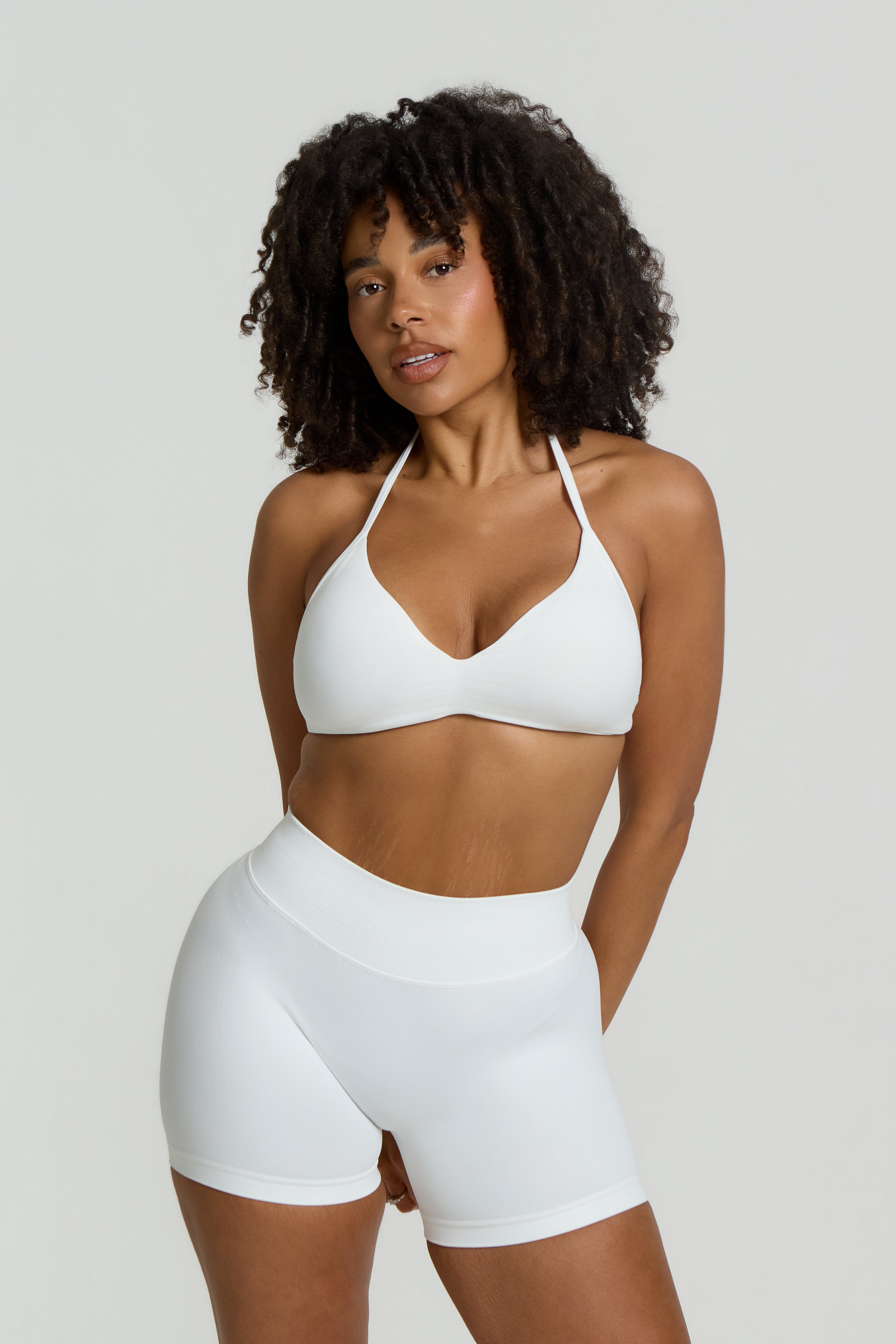 SuperSculpt Halter Neck Sports Bra | White