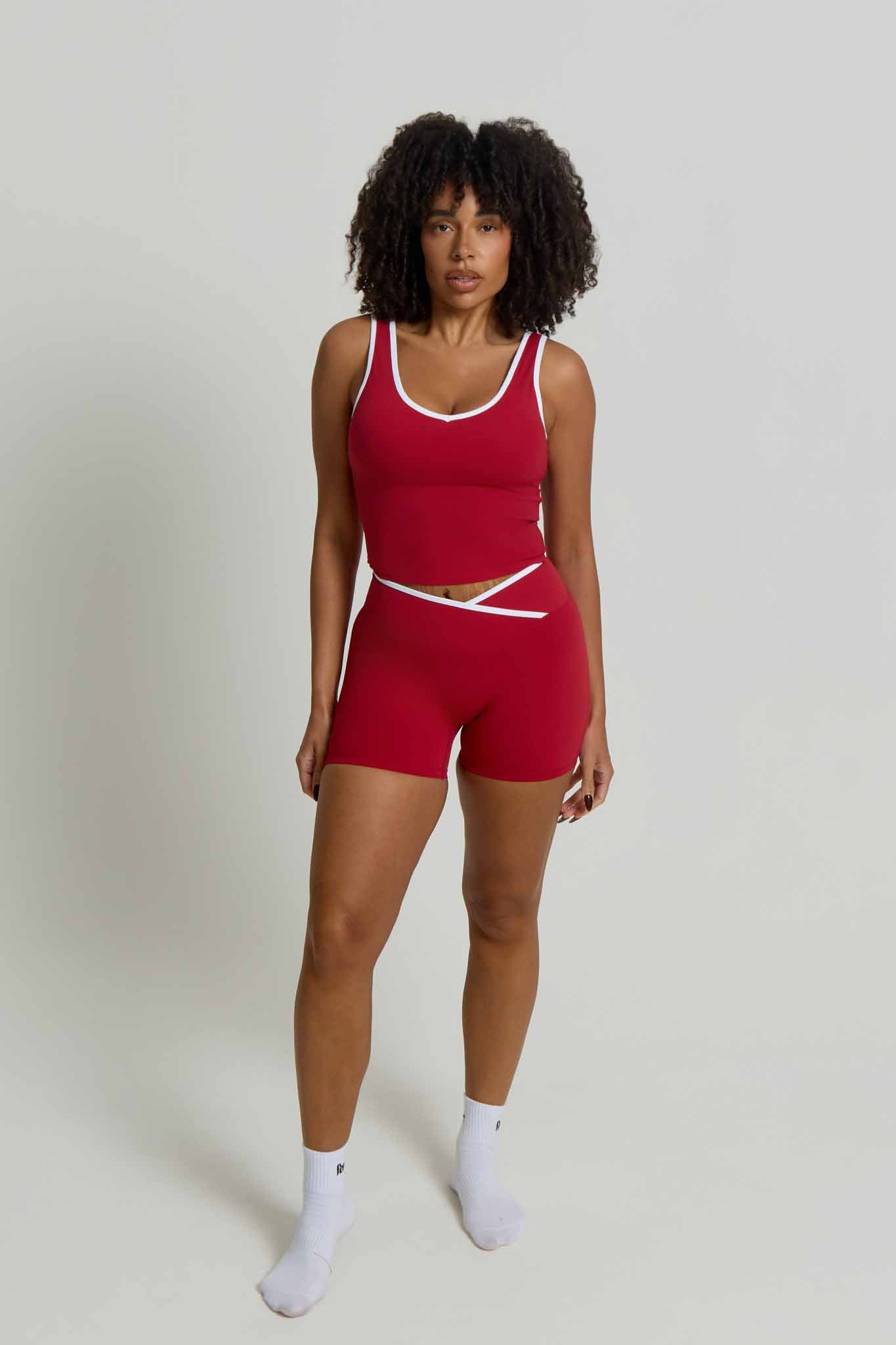 Flow Wrap-Over High Waisted Shorts | Cherry Red