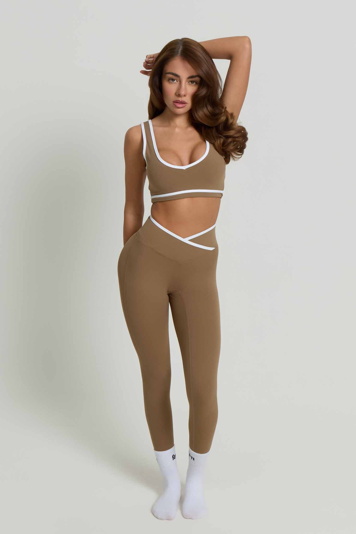Flow Wrap-Over High Waisted Leggings | Mocha Brown