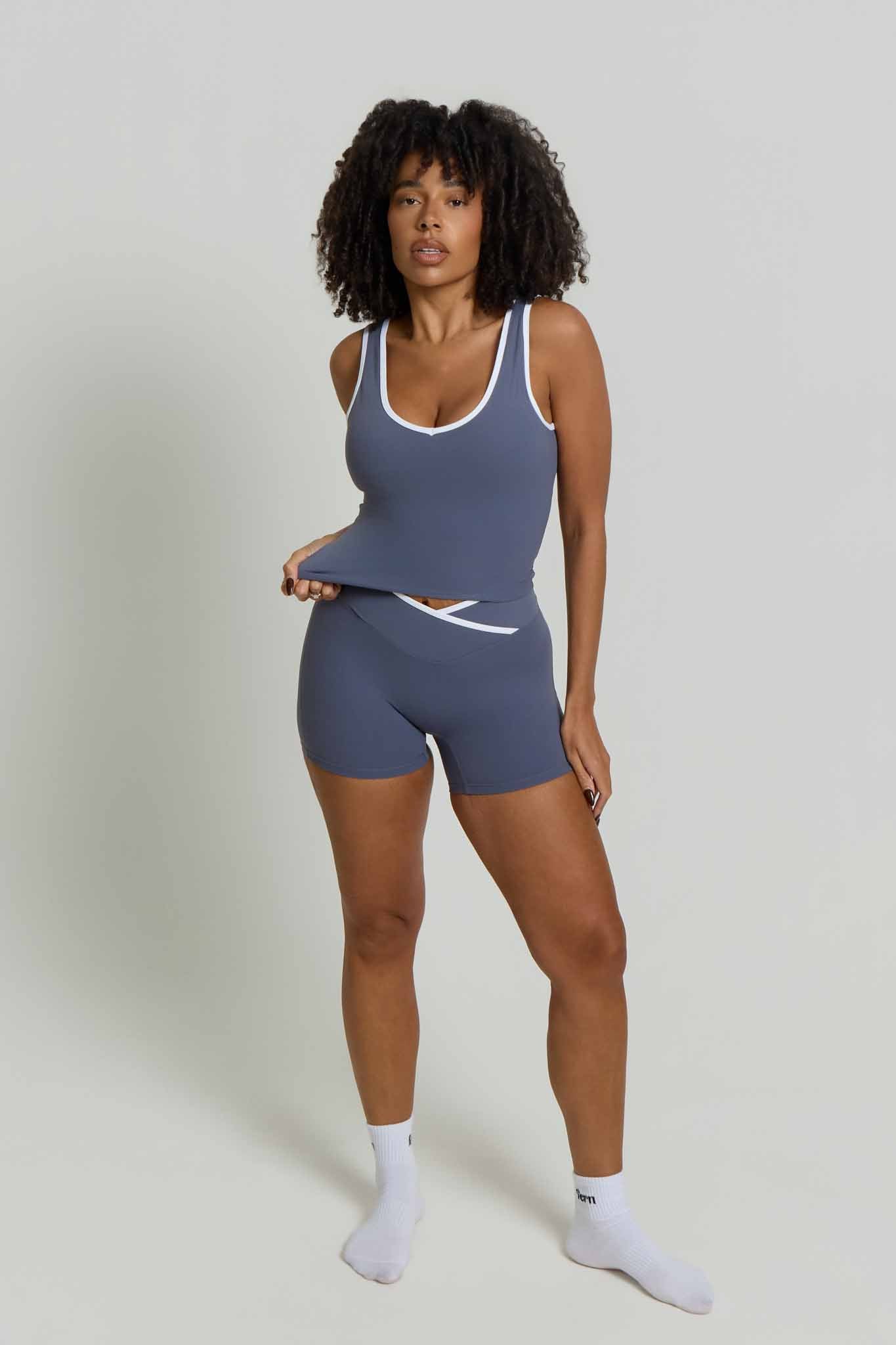 Flow Wrap-Over High Waisted Shorts | Slate Blue